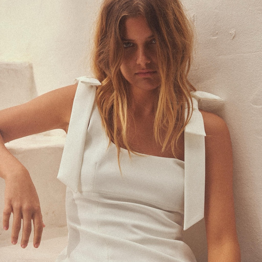 Elegant White bow Sleeveless Dress